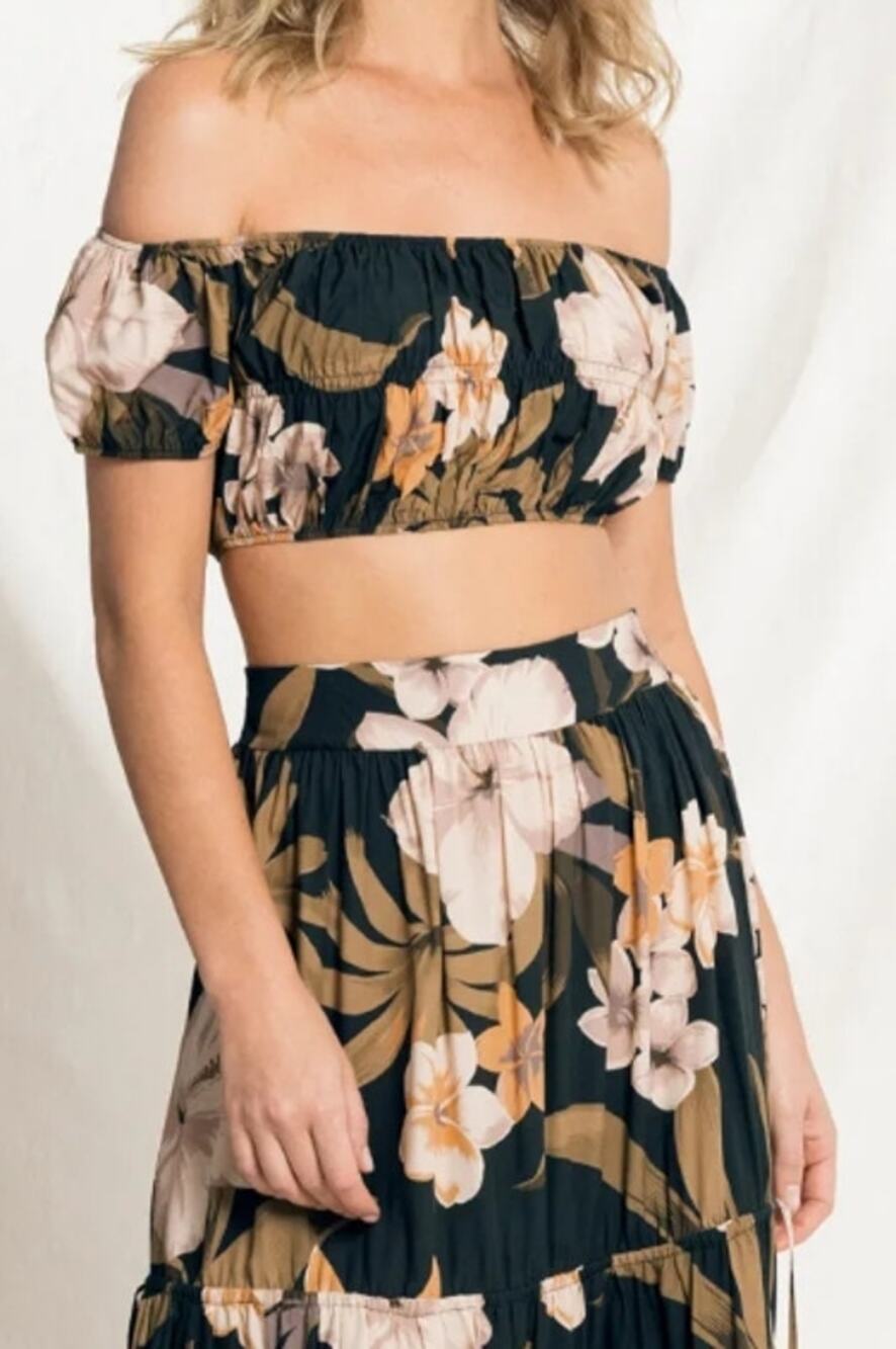 Maaji Floral Off Shoulder Crop Top Large Boho Summer Coastal Vacation Beachy